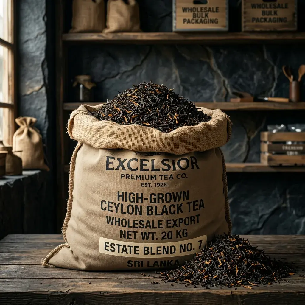 Bulk loose leaf Ceylon tea packaging in moisture-barrier multi-wall sacks