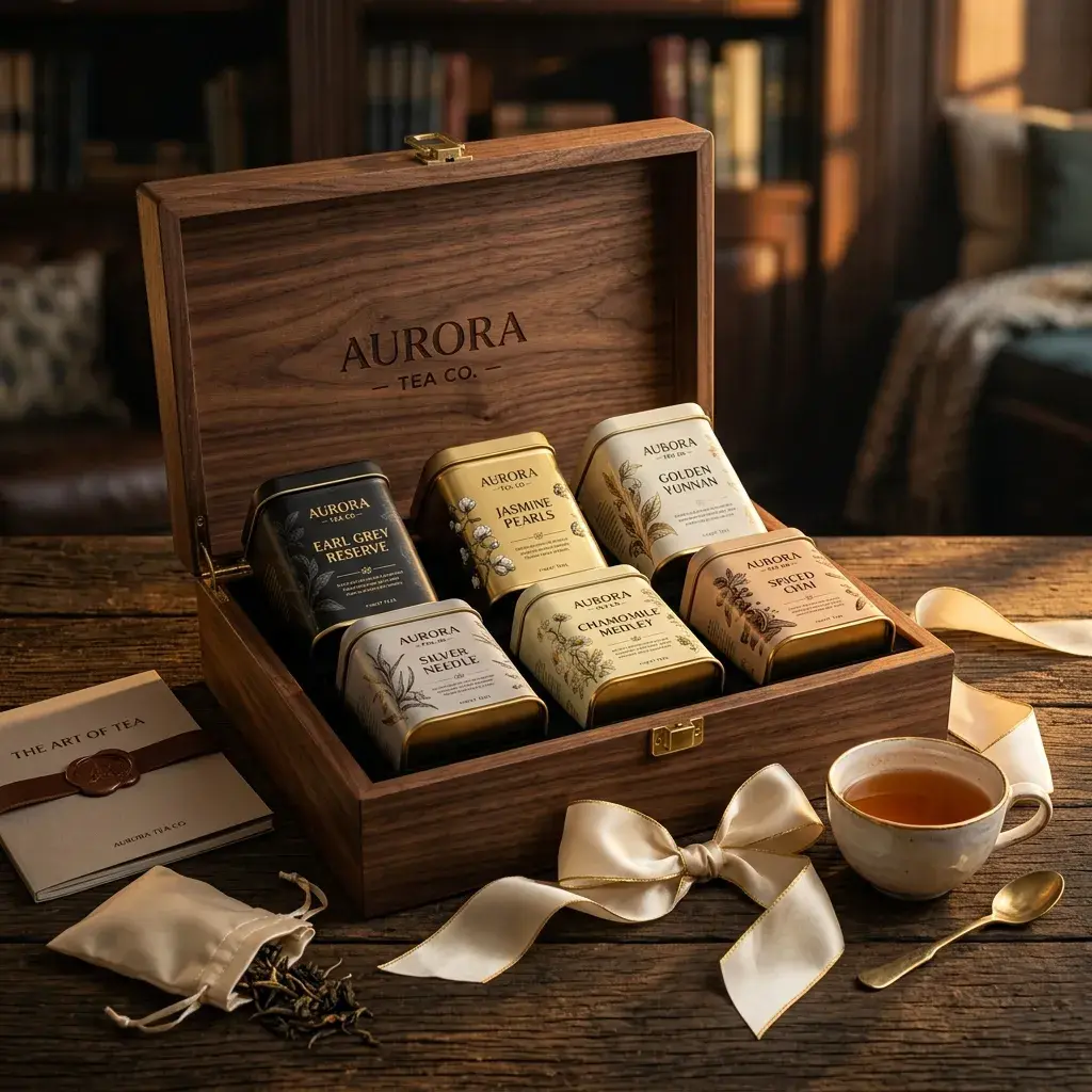 Exquisite Ceylon tea gift set in luxury presentation box